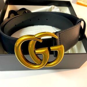 Gucci Leather Belt with Double GG Buckle